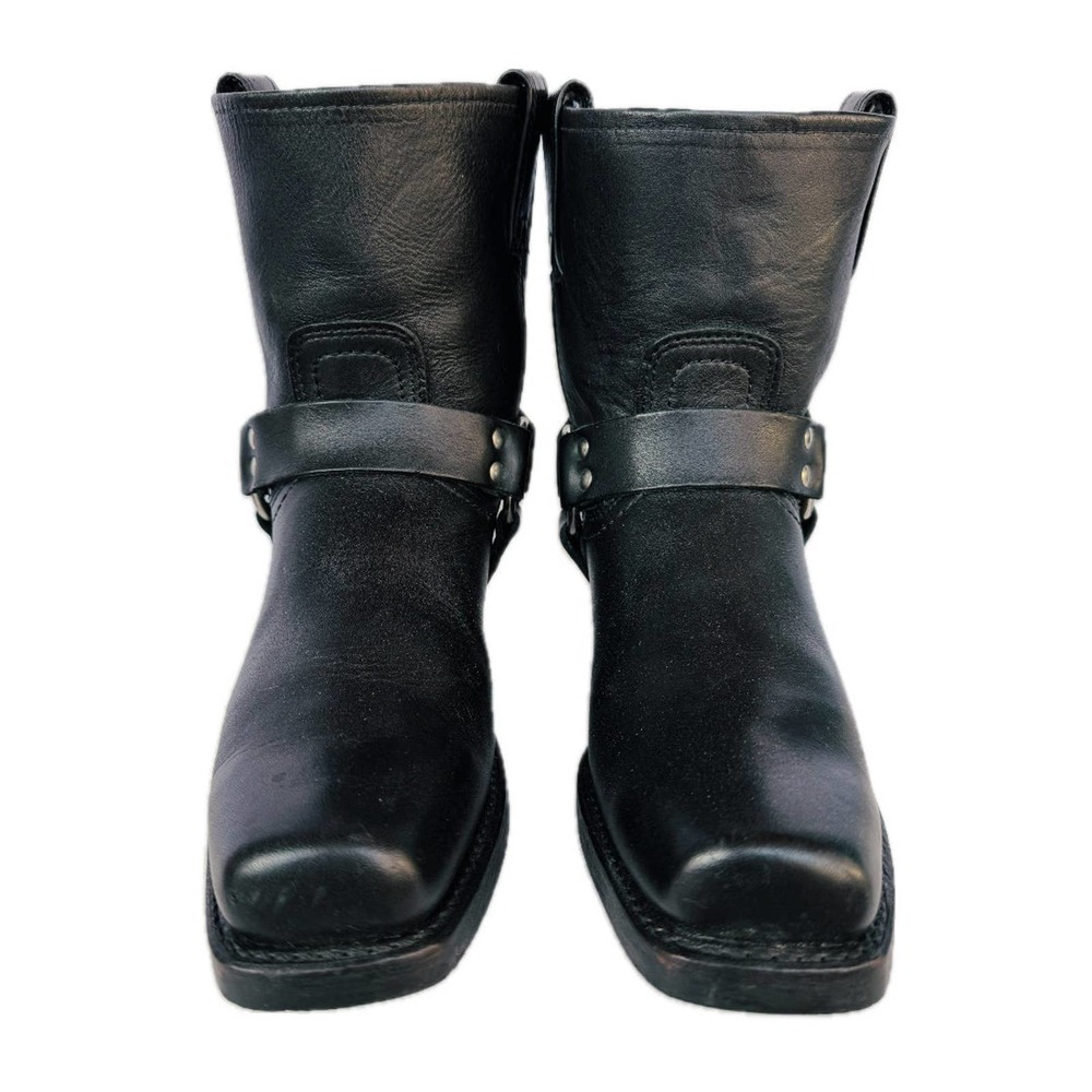 SOLD FRYE Harness 8R Black Biker Moto Motorcycle Short Ankle Bootie Boots - Picture 2 of 6
